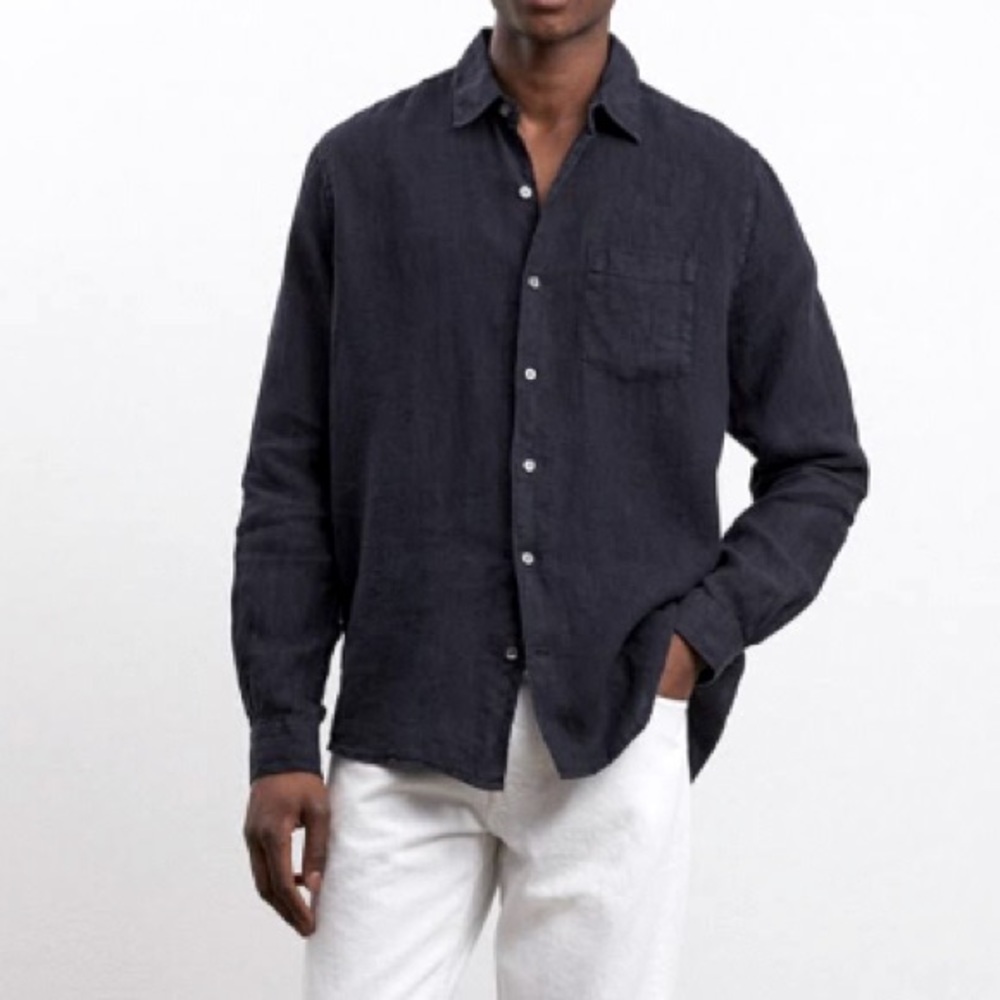LUNGARNO Men’s Black Linen Button Down Shirt XL